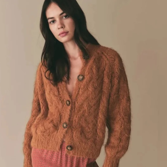 Doen Adelina Cardigan In Bright Pumpkin - Picture 3 of 8